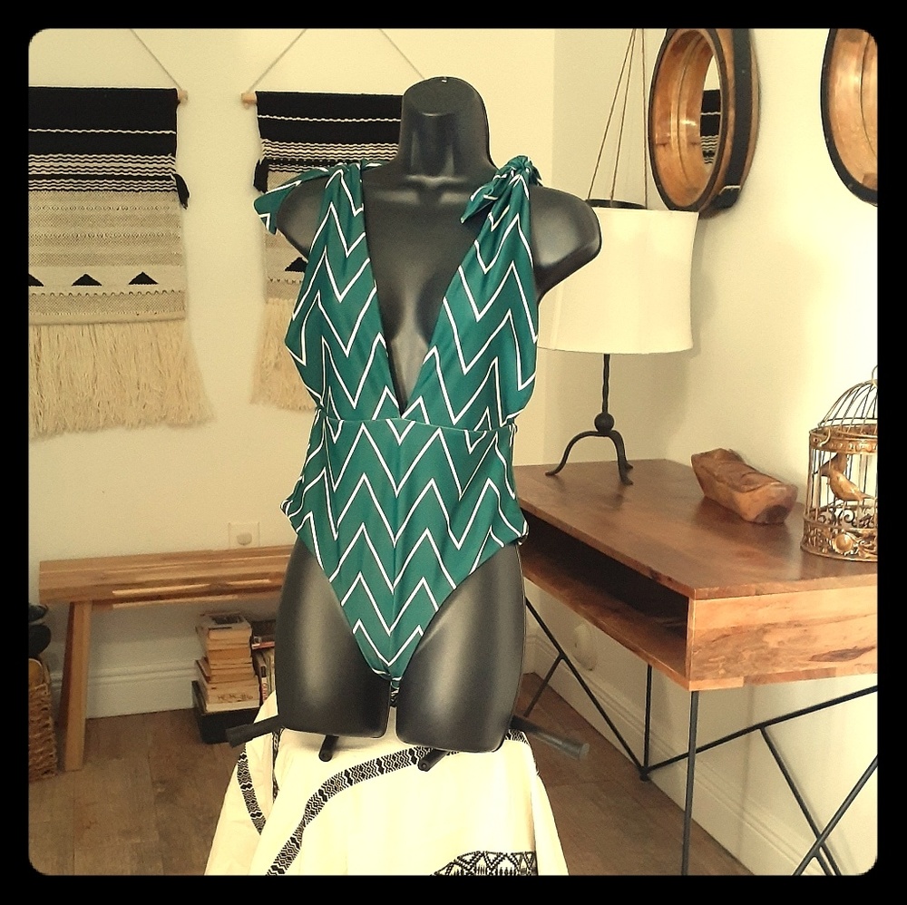 Green Chevron Bathing Suit